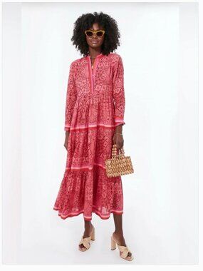 Tuckernuck Exclusive Ro’s Garden Diwali Pink Floral Tiered Maxi Dress 100%Cotton
